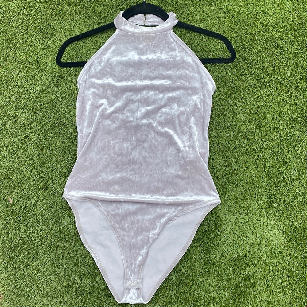 Forever 21 velvet taupe/silver halter bodysuit. Size medium.
